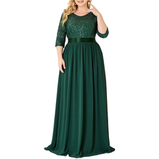 8 - Grøn - Paillet Tøj Shein Women's Long Chiffon & Sequin Evening Dress - Dark Green