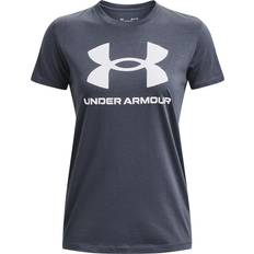 Under Armour Dame - Grå T-shirts Under Armour Ua Sportstyle Logo Ss Downpour Gray, Female, Tøj, T-shirt, Træning, Blå