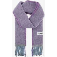 Acne Studios Cashmere Tilbehør Acne Studios Mens Lavender Purple Fringed-trim Brand-tab Wool-blend Scarf