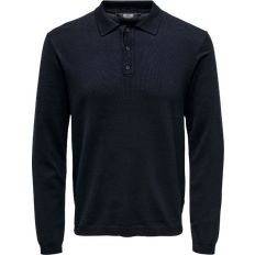 Blå - Viskose Polotrøjer Only & Sons Long Sleeves Knit Polo Shirt - Blue/Dark Navy