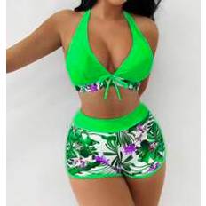 Grøn Bikinisæt Shein Tropical Print Halter Bikini Swimsuit