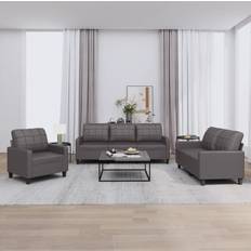 Læder Sofaer vidaXL sofasæt 3 dele med hynder grå Sofa