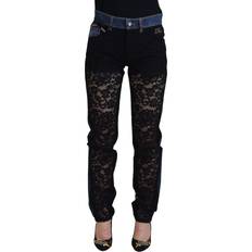 Dolce & Gabbana Dame - W29 Jeans Dolce & Gabbana Black Floral Lace Front Skinny Denim Jeans IT40