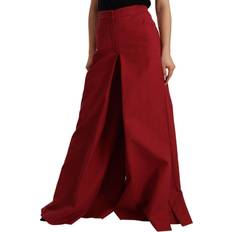 Dolce & Gabbana Red Cotton High Waist Wide Leg Pants IT40