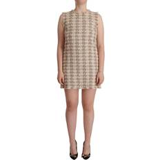 Beige - Midikjoler - Nylon Dolce & Gabbana Beige Checkered Sleeveless Mini Shift Dress IT40