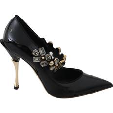 12 - 35 - Dame Højhælede sko Dolce & Gabbana Black Leather Crystal Shoes Mary Jane Pumps EU35/US4.5