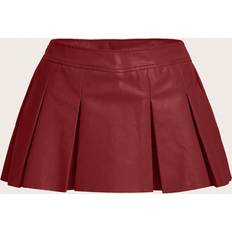 Lav talje - Polyester Nederdele Shein Solid Pleated PU Leather Skirt