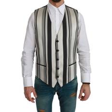 Dolce & Gabbana White Black Stripes Waistcoat Formal Vest IT48