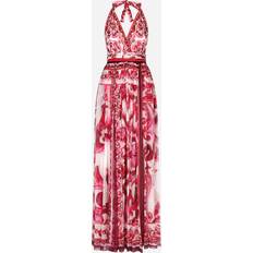 48 - Chiffon - XXL Kjoler Dolce & Gabbana Long sleeveless chiffon dress with Majolica print