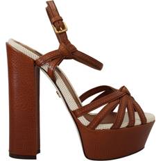 38 ½ - Dame - Læder Højhælede sko Dolce & Gabbana Brown Platform Leather Sandals Shoes EU40/US9.5