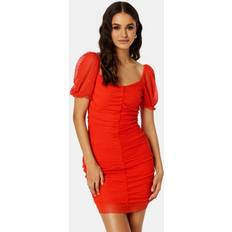 Bubbleroom Zia pleated mesh dress Red