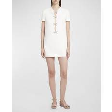 Valentino Kjoler Valentino EMBROIDERED CREPE COUTURE SHORT DRESS Wo IVORY/SILVER
