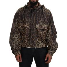 Dolce & Gabbana Polyester Overtøj Dolce & Gabbana Brown Leopard Print Men Hooded Jacket IT52