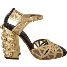 Dolce & Gabbana Black Gold Leather Studded Ankle Straps Shoes EU35.5/US5