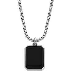 Fossil All Stacked Up Black Agate Pendant Necklace, One Colour, Men One Colour