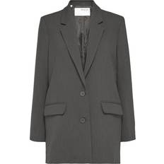 Selected Dame - Viskose Blazere Selected Rita Relaxed Fit Blazer - Dark Gray Melange