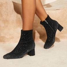 Shein Rhinestone Decor Chunky Heeled Boots