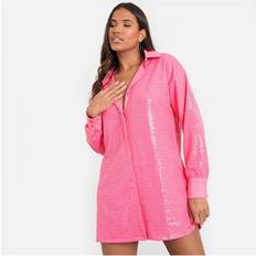 16 - Skjortekrave Kjoler Saw It First Womens Sequin Oversized Shirt Dress Pink