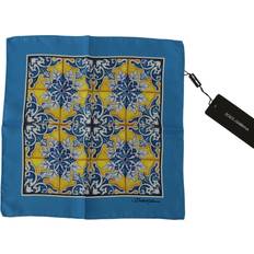 Dolce & Gabbana Uld Tøj Dolce & Gabbana Blue Majolica Pattern Square Handkerchief Scarf