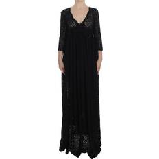 Dolce & Gabbana Bomuld Tøj Dolce & Gabbana Black Ricamo Knitted Full Length Maxi Dress IT40