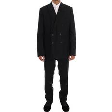 54 - S - Sort Jakkesæt Dolce & Gabbana Black Wool Breasted Slim Fit Suit IT54