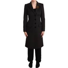 Cashmere - Dame - S Overtøj Dolce & Gabbana Gray Wool Cashmere Coat Crest Applique Jacket IT36