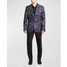 48 - Blomstrede - Silke Overtøj Etro Floral Jacquard Jacket, Man, Navy Blue