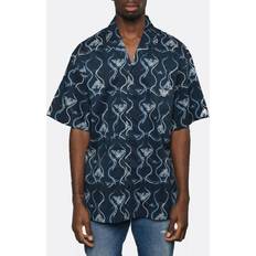 Emporio Armani Skjorter Emporio Armani Mens Eagle Allover Camicia Graphic-print Relaxed-fit Stretch-cotton Blend Shirt