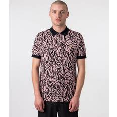 Fred Perry Pink Polotrøjer Fred Perry Mens Dusty Rose Pink Zebra-print Logo-embroidered Cotton-piqué Polo Shirt