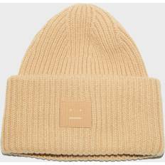 Acne Studios Cashmere Tilbehør Acne Studios Mens Biscuit Beige Logo-patch Wool-knit Beanie