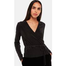 Whistles Dame Overdele Whistles Velvet Stripe Wrap Cardigan, Black