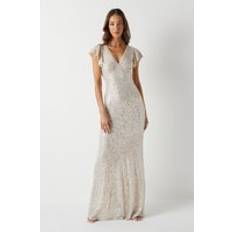 Coast 14 - 32 Tøj Coast V Neck Angel Sleeve Sequin Maxi Bridesmaids Dress Champagne