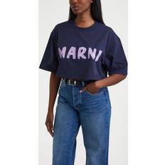 Marni S T-shirts Marni Logo Crop T-Shirt Blue IT