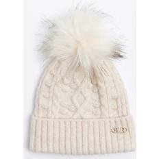 River Island Beige Tilbehør River Island Pom Cable Knit Beanie Beige, Beige, Women Beige