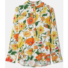 Stella McCartney Dame Tøj Stella McCartney Lady Garden Print Collarless Shirt, Woman, Orange Multicolour, Orange Multicolour