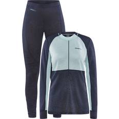 Blå - Polyester Svedundertøjssæt Craft Sportswear Women's Core Wool Mix Base Layer Sets - Blaze/Ice