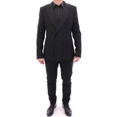 54 - S - Sort Jakkesæt Dolce & Gabbana Black Striped Breasted Slim Fit Suit IT54