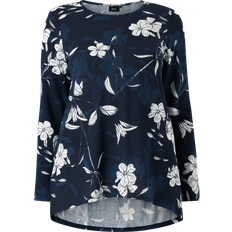 Zizzi Blå Overdele Zizzi Top vLucca L/S Aop Blouse Blå 50/52