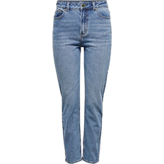 Dame - Elastan/Lycra/Spandex - S Jeans Only Emily Life Hw Ankle Straight Fit Jeans - Blue/Medium Blue Denim