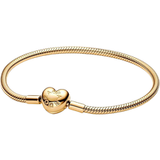 Pandora Guldbelagt Armbånd Pandora Moments Heart Clasp Snake Chain Bracelet - Gold