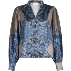 36 - Dame - XL Bluser Neo Noir Massima Paisley Border Blouse - Blue