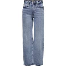 14 - 32 - Blå - Elastan/Lycra/Spandex Tøj Only Juicy High Waist Wide Leg Jeans - Blue/Medium Blue Denim