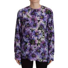 Lilla - Silke Overdele Dolce & Gabbana Purple Floral Silk Long Sleeve Top Blouse IT36