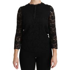 Dame - L - Silke Bluser Dolce & Gabbana Black Lace Long Sleeve Nylon Blouse IT40