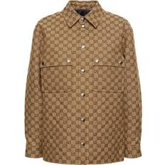 Gucci Lærred Overtøj Gucci Womens Camel Ebony Mix Monogram-patterned Padded Cotton-blend Shirt