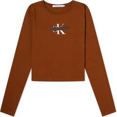Calvin Klein Brun T-shirts & Toppe Calvin Klein Long Sleeve Logo T-shirt BROWN