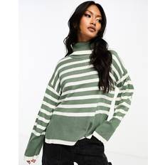 Vila Dame - Polotrøjer Sweatere Vila striped roll neck jumper in sage green2XL