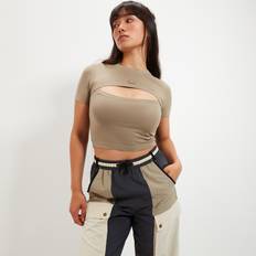 Ellesse Dame T-shirts & Toppe Ellesse Martinazzo cut out crop top in khaki-Green16