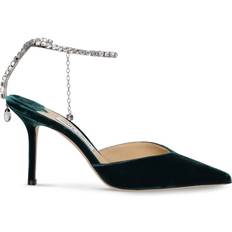 43 - Dame - Grøn Højhælede sko Jimmy Choo Womens Dark Green/crystal Saeda Crystal-embellished Heeled Velvet Courts