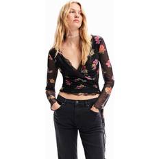 Slå om Bluser Desigual Wrap floral tulle blouse BLACK